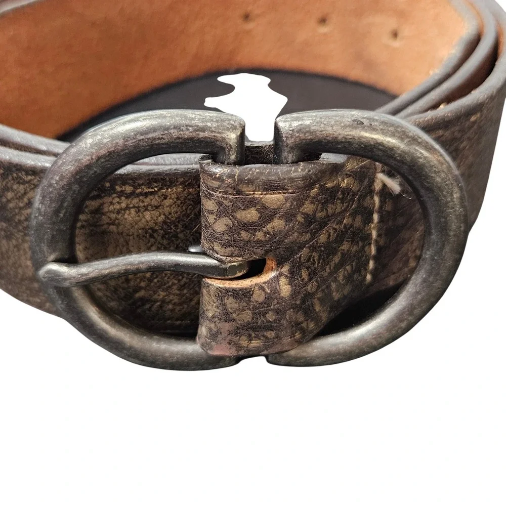 Ann Taylor LOFT Brown Textured Leather Belt‎ Double Oval Buckle Made USA Large